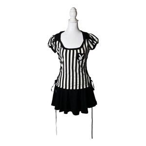 Playboy Bunny Referee Halloween Costume Striped Dress Sexy Tie up Sides Medium